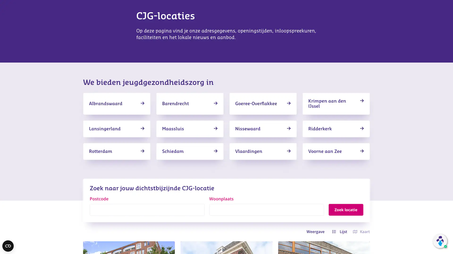 CJG Rijnmond locations overview by municipality
